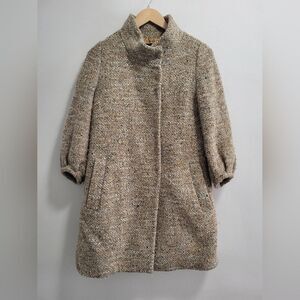 Sisley Tweed Metallic Pea Coat Size Medium 44 / 10 High Neck Puff Sleeve